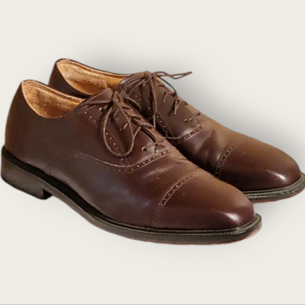 Men Vintage Leather Burgundy Cap Toe Lace Up Dress Shoes By Rockport size 10.
